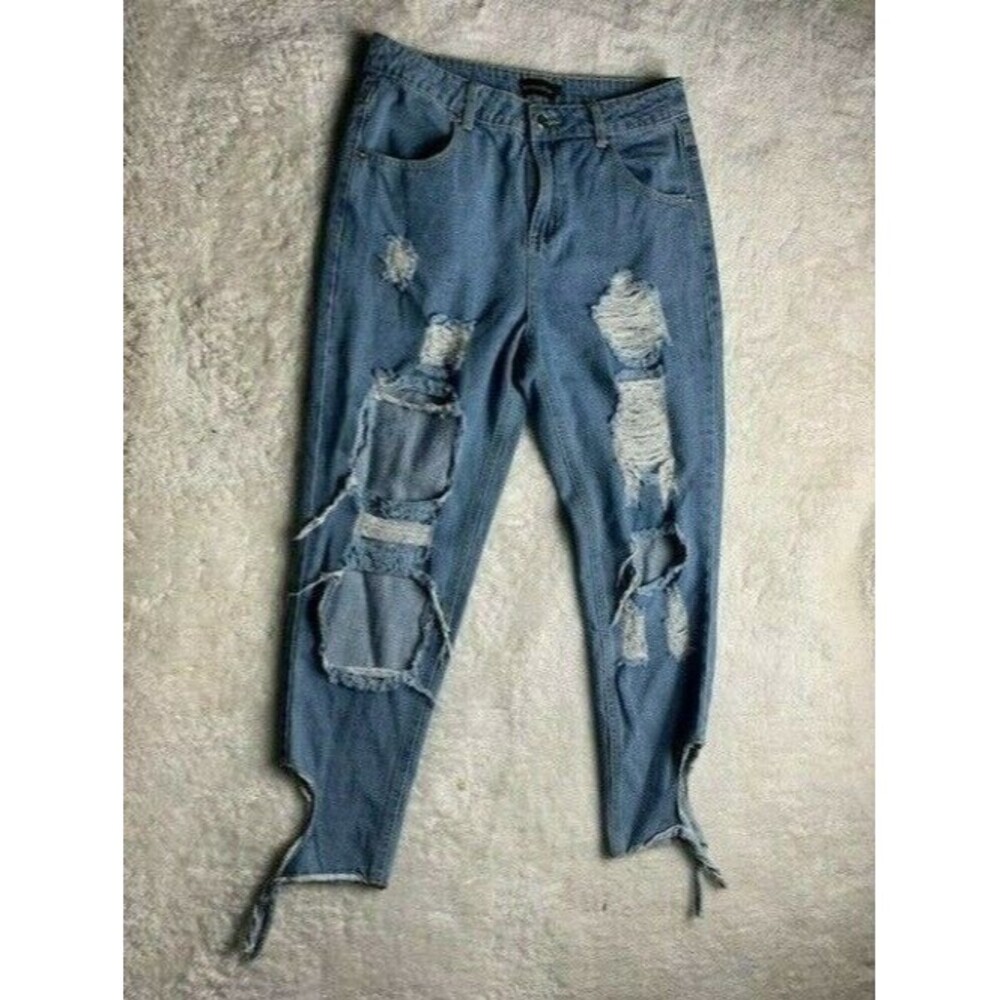 Pretty Little Thing Womens Jeans Size 6 Distressed Ripped Torn Light Wash